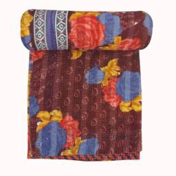 Vintage Kantha Quilt Handmade Sari Throw Blanket - 56x80 Inch - thumbnail 2