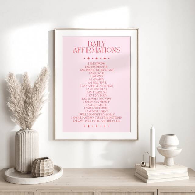 Daily Affirmations Print - Self Love Wall Art Female Empowerment Positivity Pink Bedroom Decor Gratitude - image 1