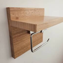 Tasmanian Oak Chrome Toilet Roll Holder With Shelf - Timber Bathroom D??cor - thumbnail 3