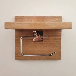 Tasmanian Oak Chrome Toilet Roll Holder With Shelf - Timber Bathroom D??cor - thumbnail 2