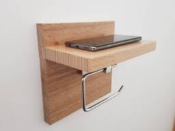 Tasmanian Oak Chrome Toilet Roll Holder With Shelf - Timber Bathroom D??cor - thumbnail 1