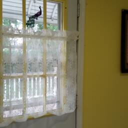 Kitchen Curtain, Cafe Curtains, White Sheer Curtains, Flower Lace Net Fabric Window Curtains - thumbnail 2