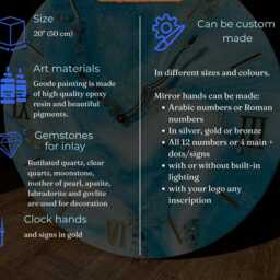 Sky Blue Resin Wall Clock Modern Epoxy Art With Natural Stones - thumbnail 2