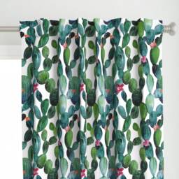Watercolor Curtain Panel - Cactus Desert Floral Succulent Boho Nature Plants Tropical Custom By Tasiania