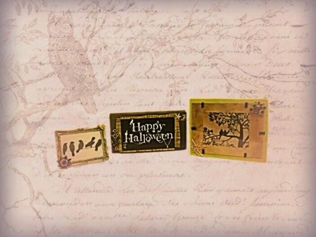 Halloween D??cor Framed Art Set Of 3 Print Silver Picture Frame Rustic Wooden Wood Small Table - image 1
