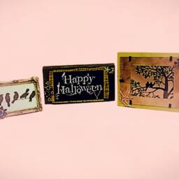 Halloween D??cor Framed Art Set Of 3 Print Silver Picture Frame Rustic Wooden Wood Small Table - thumbnail 2