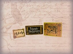 Halloween D??cor Framed Art Set Of 3 Print Silver Picture Frame Rustic Wooden Wood Small Table - thumbnail 1