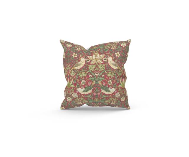 William Morris Strawberry Thief Crimson Cushion, Handmade Floral Pillow Cover - image 1