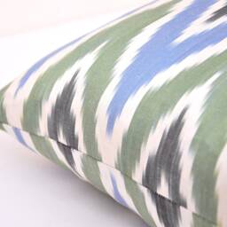 Handloom Ikat Pillow Cover, Blue Green Silk Cotton, 20x20 - thumbnail 3