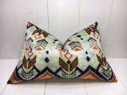 Ikat Velvet Pillow Cover 16x24, Handwoven Silk Accent Cushion