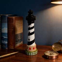 Rustic Hand-Carved Wooden Lighthouse Black & White Nautical Coastal Decor Unique Beach Lover Gift Ocean Theme Nursery Accent - thumbnail 4