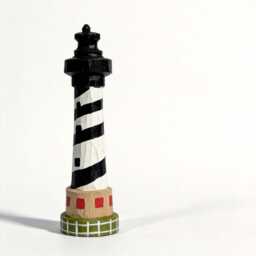 Rustic Hand-Carved Wooden Lighthouse Black & White Nautical Coastal Decor Unique Beach Lover Gift Ocean Theme Nursery Accent - thumbnail 2