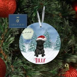 Personalised Christmas Black Pug Tree Decoration, Metal Hanging Ornament - thumbnail 3