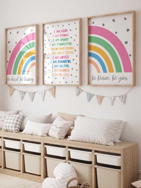 Set Of 3 Girls Bedroom Prints, Affirmation Print Set, Rainbow Colourful, Motivational Wall Art, Inspirational, You Are Loved - image 1