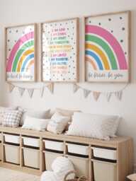 Set Of 3 Girls Bedroom Prints, Affirmation Print Set, Rainbow Colourful, Motivational Wall Art, Inspirational, You Are Loved - thumbnail 1