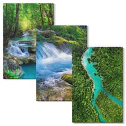 Canvas Set Of 3 - Green Forests & Crystalline River Waters, Wall Art, Landscapes Decor - thumbnail 2