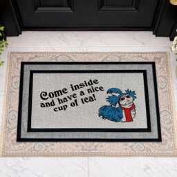 Labyrinth Welcome Mat - Worm Outdoor Doormat Come Inside & Have A Nice Cup Of Tea Funny Quote Custom Washable - thumbnail 2