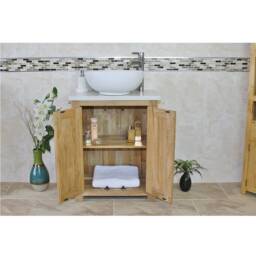 Solid Oak Bathroom Vanity With White Quartz Top - Slimline Cabinet - thumbnail 3