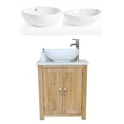 Solid Oak Bathroom Vanity With White Quartz Top - Slimline Cabinet - thumbnail 2