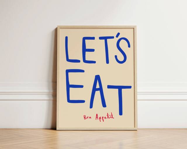 Let's Eat Print, Kitchen Wall Art, Abstract Bon Appetit Poster, Dining Room, Typography Unframed - image 1