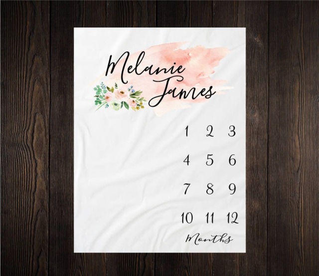 Personalized Milestone Blanket Month Growth Tracker Minky Fleece Custom Girl Baby Shower Gift Watercolor Floral Newborn - image 1