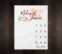 Personalized Milestone Blanket Month Growth Tracker Minky Fleece Custom Girl Baby Shower Gift Watercolor Floral Newborn