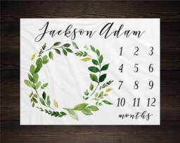 Milestone Blanket Personalized Monthly Growth Tracker Custom Baby Shower Gift For New Mom Watercolor Wreath Newborn Nursery