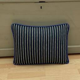 Handmade Linen Throw Pillow Cover Midnight Blue Ticking Stripe, Piped Cushion - thumbnail 2