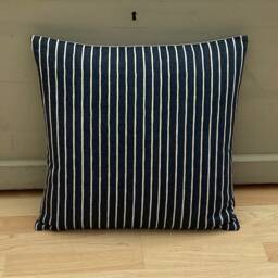 Handmade Linen Throw Pillow Cover Midnight Blue Ticking Stripe, Piped Cushion - thumbnail 3