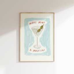 Make Mine A Martini Wall Print - Cocktail Poster Dirty Art Olive Trendy Aesthetic Kitchen Drink Lover - thumbnail 1