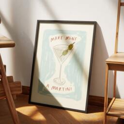 Make Mine A Martini Wall Print - Cocktail Poster Dirty Art Olive Trendy Aesthetic Kitchen Drink Lover - thumbnail 2