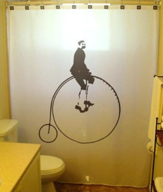 Penny Farthing Shower Curtain, Vintage High Wheeler Bicycle Fabric - image 1