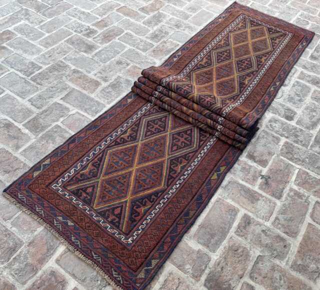 2'5x12'6 Vintage Moshwani Runner Rug - Hand-Knotted Woolen , Contemporary Geometric Design Boho Kitchen Hallway - image 1