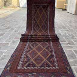 2'5x12'6 Vintage Moshwani Runner Rug - Hand-Knotted Woolen , Contemporary Geometric Design Boho Kitchen Hallway - thumbnail 2
