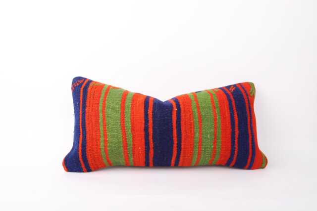 Kilim Lumbar Pillow Cover Turkish Woven Cushion, Bohemian Decor - 12x24 - image 1
