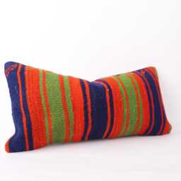 Kilim Lumbar Pillow Cover Turkish Woven Cushion, Bohemian Decor - 12x24 - thumbnail 3