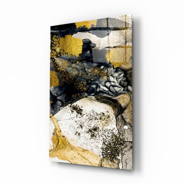 Tempered Glass Wall Art-Wall Decor-Glass Printing-Large Hangings-Yellow Abstract Picture Art - image 1
