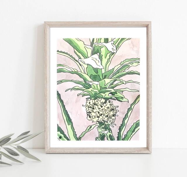 Pineapple Tropical Print - Botanical Plant Design Art Print Watercolor Painting Reproduction - image 1