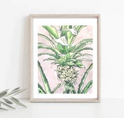 Pineapple Tropical Print - Botanical Plant Design Art Print Watercolor Painting Reproduction - thumbnail 1