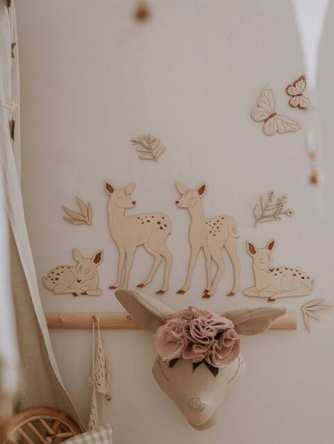 Wooden Deer Wall Art - Set Of 4 Nursery Decor Forest Animals Boho Woodland Gift Natural Plywood Hanging - image 1