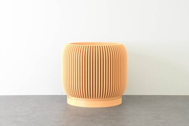 "Ribbed Modern Planter With Drainage & Saucer in Orange Sherbet, Unique 3D-Printed Plant Pot, Sizes 4"" 5"" 6"" 7"" 8" - image 1