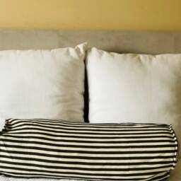 Ticking Bolster Pillow Cover - Farmhouse King Bed Black Ivory Stripe Cushion - thumbnail 3