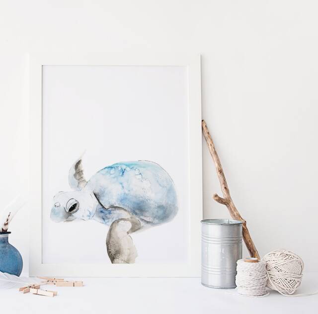 Sea Turtle Poster/Marine Animal Seabed Watercolor Made in Quebec Art Minimal Style Cynthia Paquette - image 1