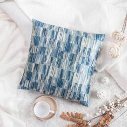Indigo Blue Decorative Throw Pillow Cover, Satin Blend Cushion Covers, Accent Toss Modern Pillowcase, Patterned Farmhouse Trendy Boho - thumbnail 2