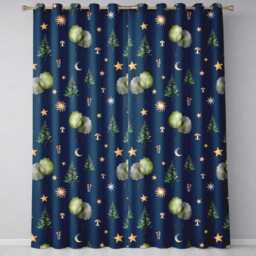 Watercolor Forest Trees Mushrooms Sun Moon Stars On Dark Blue Seamless Pattern Readymade Eyelet Ring Top Thermal 100% Blackout Curtains - thumbnail 2