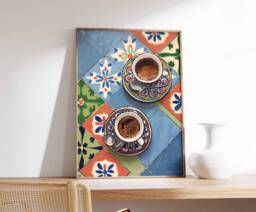 Coffee Poster, Middle Eastern Food Print, Kitchen Decor, Retro Art, Vintage & Drink Print - thumbnail 1