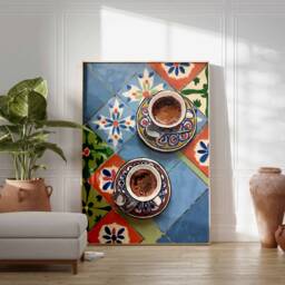 Coffee Poster, Middle Eastern Food Print, Kitchen Decor, Retro Art, Vintage & Drink Print - thumbnail 2