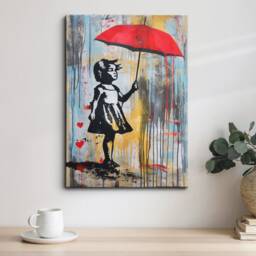 Banksy Umbrella Girl Graffiti Art Abstract Oil Painting Framed Poster Print & Canvas Wall Decor Bedroom Home Interior Gift - thumbnail 1