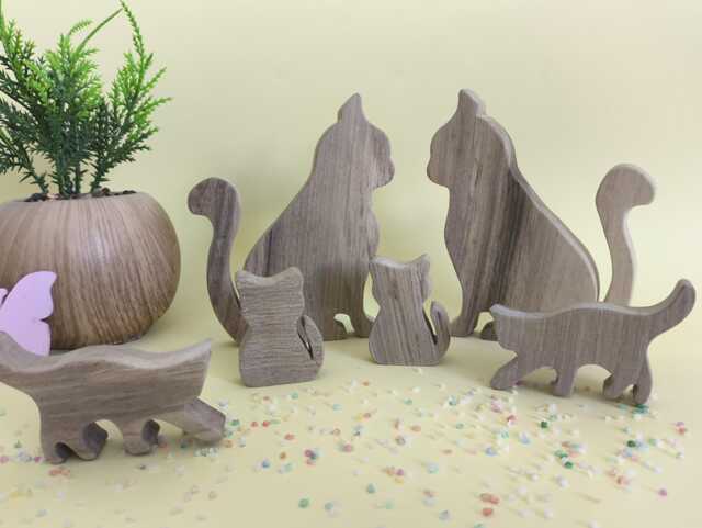Wooden Cat Family Play Set, Handmade Animal Figures, Natural Walnut Wood Toy For Toddlers, Nursery Decor, Waldorf Inspired Open-Ended - image 1