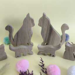 Wooden Cat Family Play Set, Handmade Animal Figures, Natural Walnut Wood Toy For Toddlers, Nursery Decor, Waldorf Inspired Open-Ended - thumbnail 2